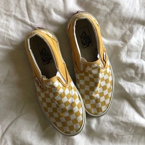 Yellow Checkered Vans Slip Ons